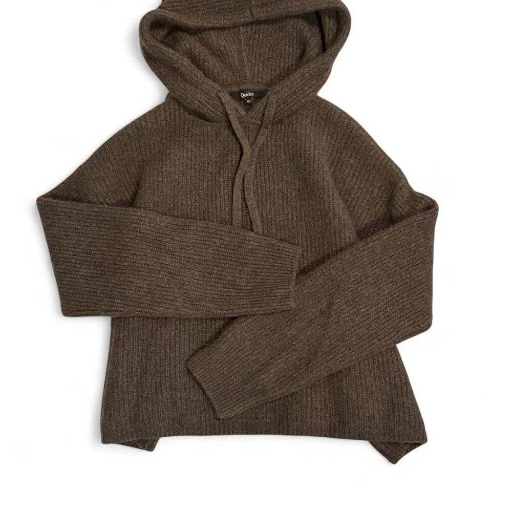Quince 100% Cashmere Ribbed Knit Hoodie